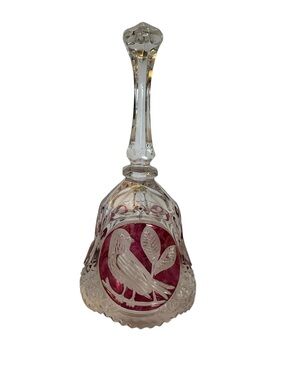 Vintage HofBauer Cut Crystal Bell with Deep Ruby Red Bird Motif